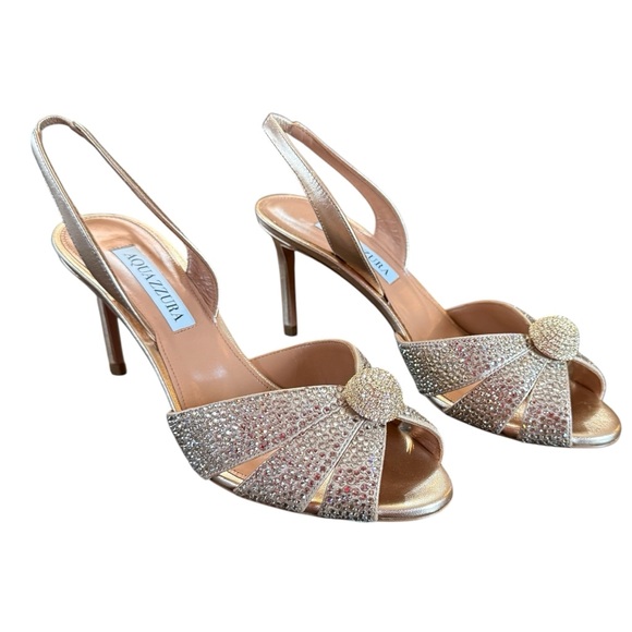 Aquazzura Italian Flirt 75 Embellished Leather Heel Sandals NEW EU 36.5 US 6.5 - Picture 1 of 10